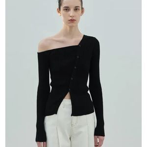 Diagonal Asymmetric Knit Button Down